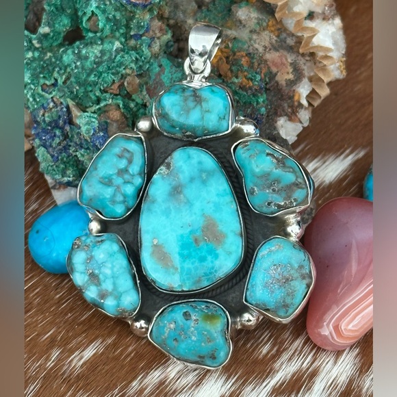 Turquoise chunky statement sterling silver pendant - Picture 5 of 6